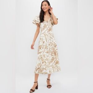 Tuckernuck x Studio McGee Lily Dress.  Cream & Tan Floral Midi Dress. Size Small